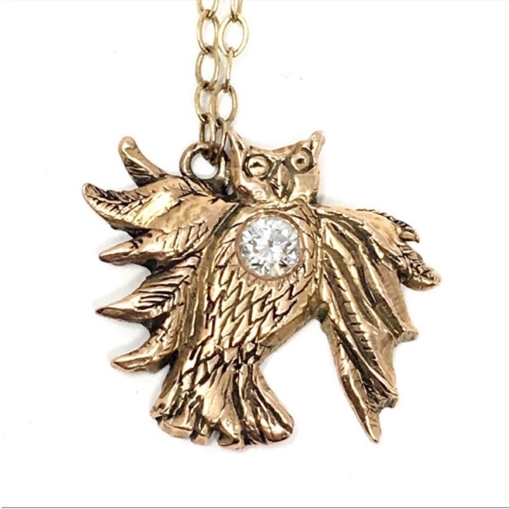 Jes MaHarry Let Magic Shine 14K Wise Owl Genuine Diamond & Gold Necklace 19.75”